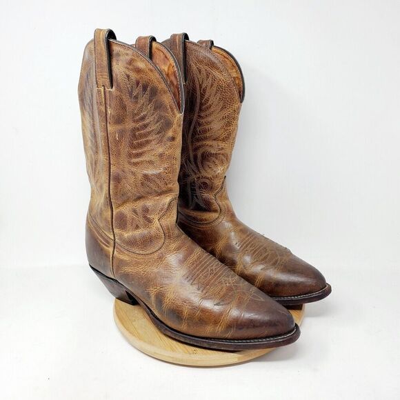 Boulet Boots Mens 9 3E WIDE Brown Leather Cowboy Shoes 1867 HillBilly Golden‎ - Picture 9 of 16